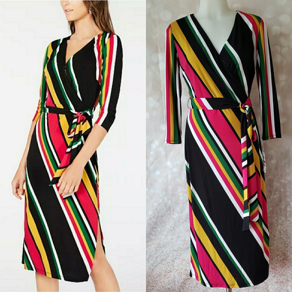 INC Striped Wrap Dress
